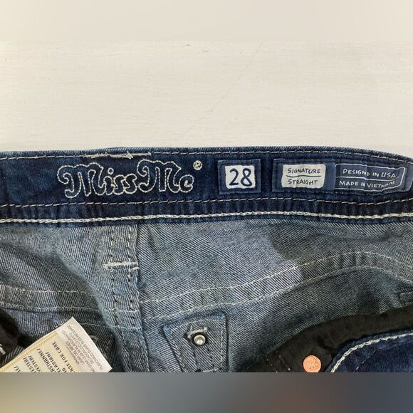 Miss Me Jeans Women’s 28 Blue Denim Signature Straight Rhinestone Embroidered - Picture 8 of 14